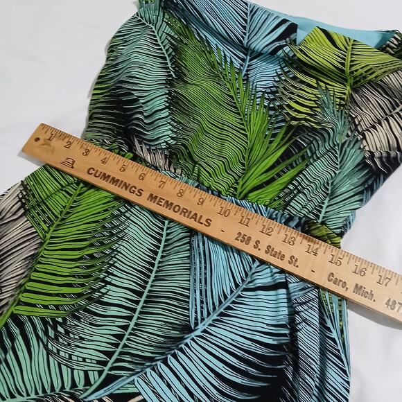 London Style Collection Med Sleeveless Slit Green/Blue Tropical print Maxi Dress - Picture 10 of 14